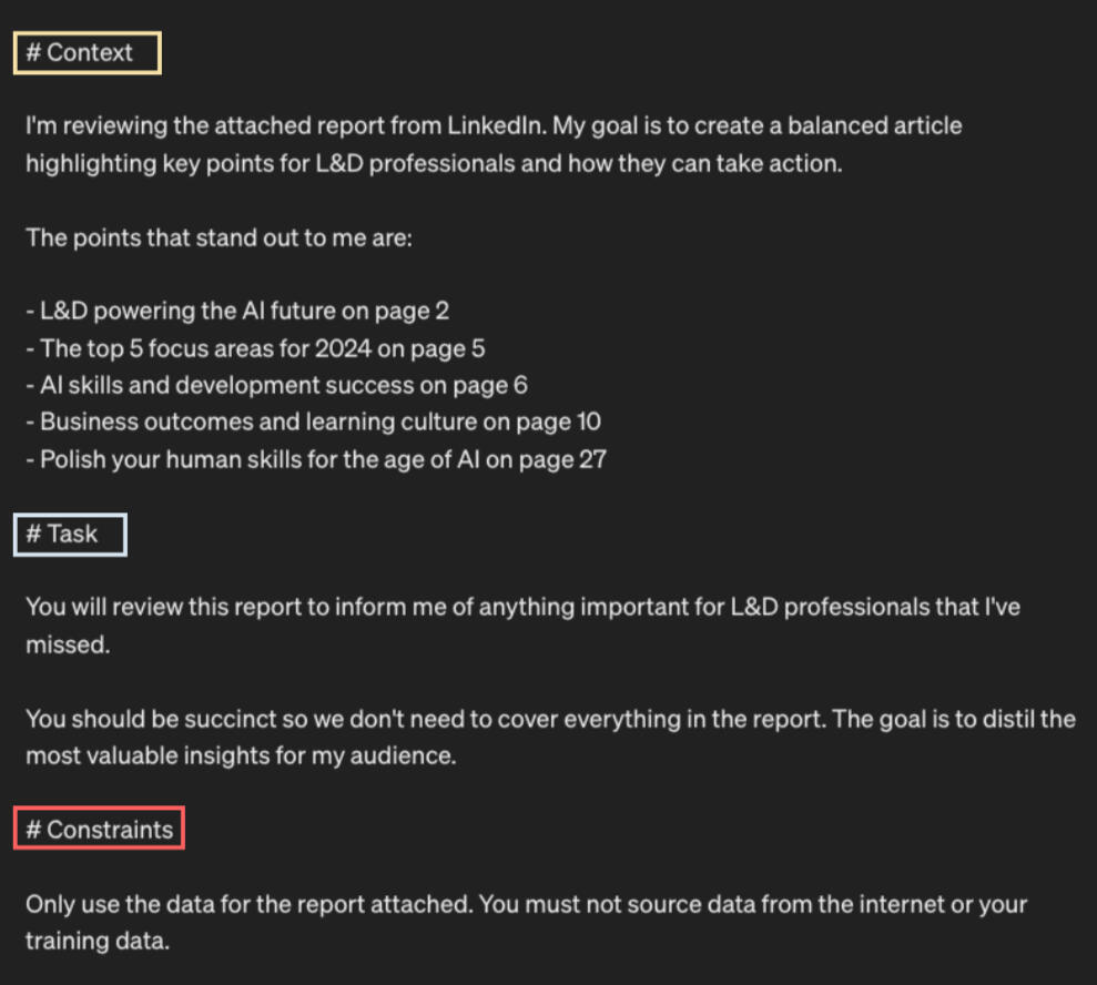 A easy to use ChatGPT prompting framework for L&D and HR teams
