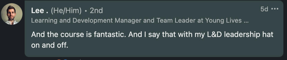 a testimonial from an L&D manager stating: "This AI for L&D crash course is fantastic"